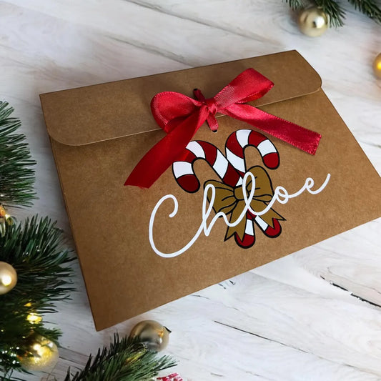 Personalised Christmas Candy Cane Kraft Gift Envelope with Ribbon