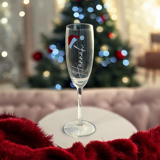 Personalised Santa Hat Champagne Glass Decal