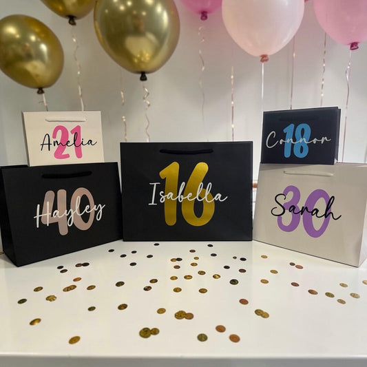 Personalised Luxury Birthday Gift Bag with Any Age or Name,18th,21st,30th,40th, 50th, 60th Present Gift Bag, Custom Birthday Present Gift Bag