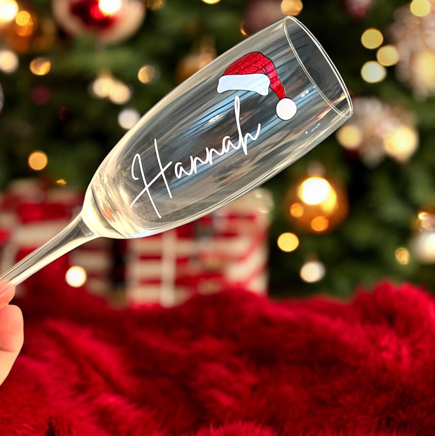 Personalised Santa Hat Champagne Glass Decal