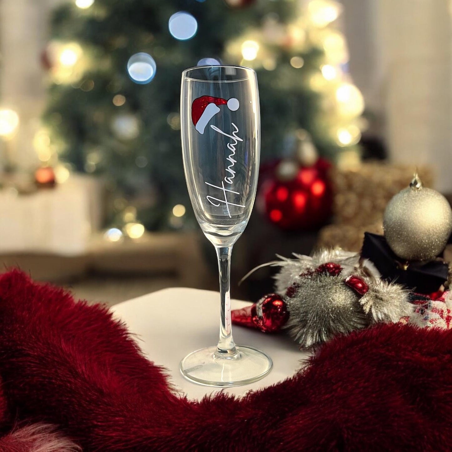 Personalised Santa Hat Champagne Glass Decal