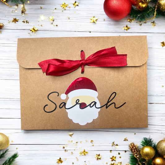 Personalised Santa Face Kraft Gift Envelope with Ribbon