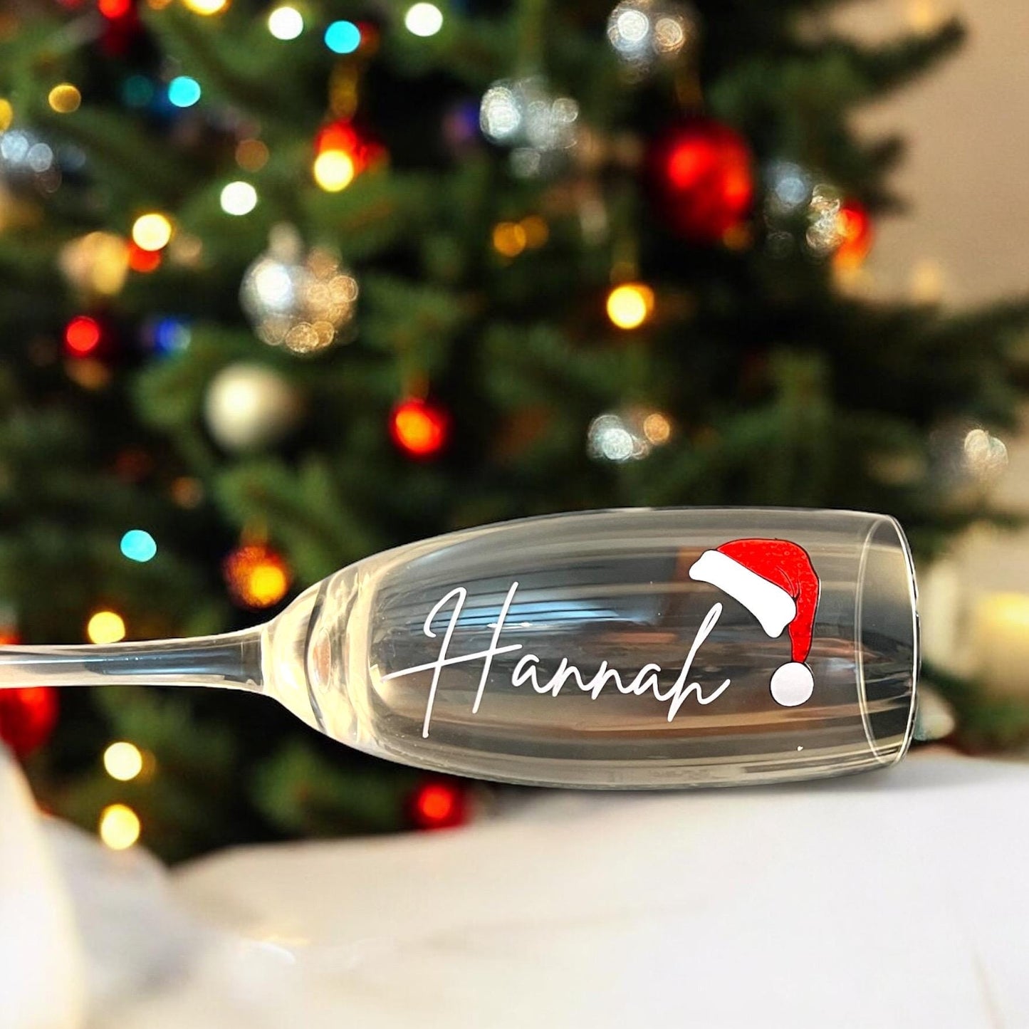 Personalised Santa Hat Champagne Glass Decal