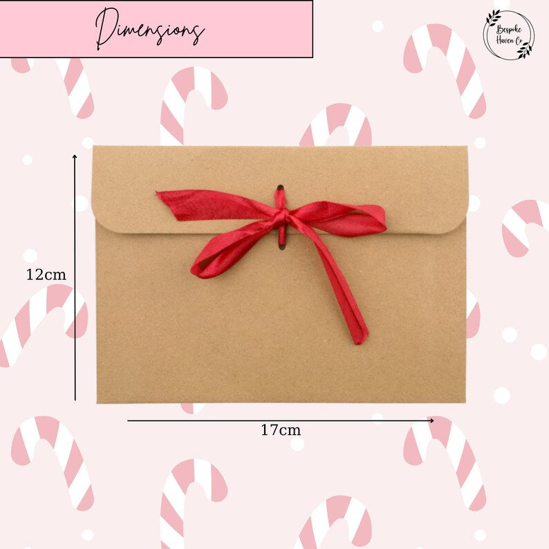 Personalised Christmas Reindeer Face Kraft Gift Envelope with Ribbon